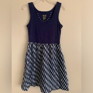 Anthropologie Dress Fei S Blue Tank Dress Geometric Skirt Bottom Silk Rayon